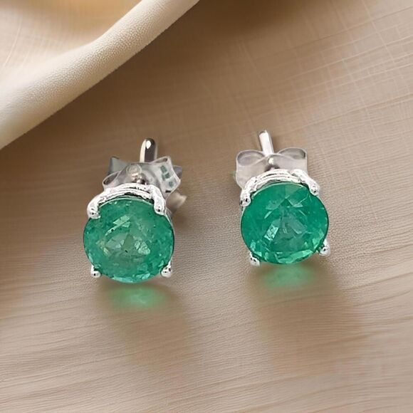 Natural Emerald Stud Earrings 14k White Gold 1.93 Carats Certified $1,995 121155 - Picture 9 of 12